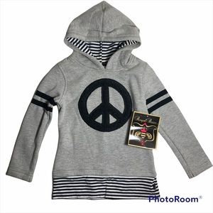 NWT Royal Buzz Peace Symbol Fleece Tunic Hoodie Size 5
